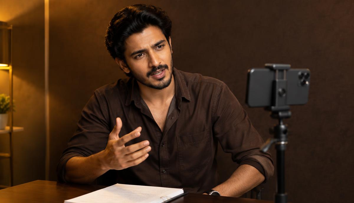 Indian actor phone camera के सामने requested dialogue और scene perform करता हुआ