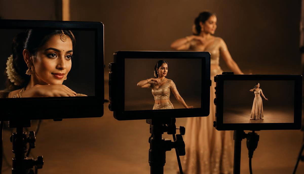 Close-up, mid-shot और full-body audition camera framing का studio demonstration