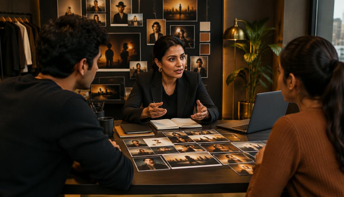 Casting coordinator Indian candidates को role category, location और project schedule का professional brief देते हुए